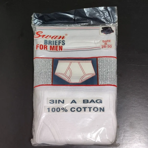 VINTAGE Swan Men's White Briefs - 3 Pack Sz 28-30 100% Cotton - Picture 1 of 7